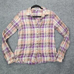 James Perse Sail Pastel Purple Plaid Linen Blend Button Down Shirt 2 Medium